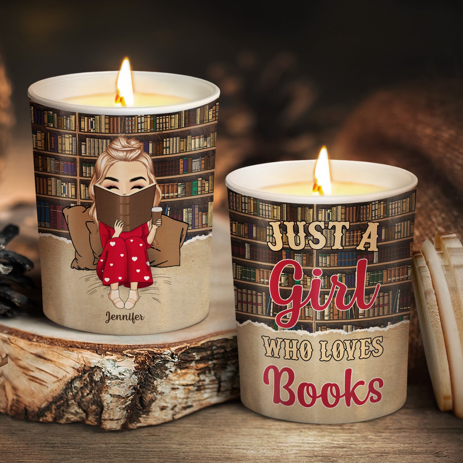 Reading Just A Girl Who Loves Books - Gift For Book Lovers - Personalized Scented Candle With Wooden Lid