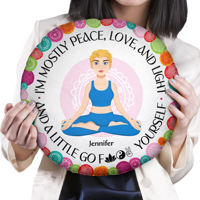 Peace, Love And Light - Gift For Yoga Lovers - Personalized Round Pillow