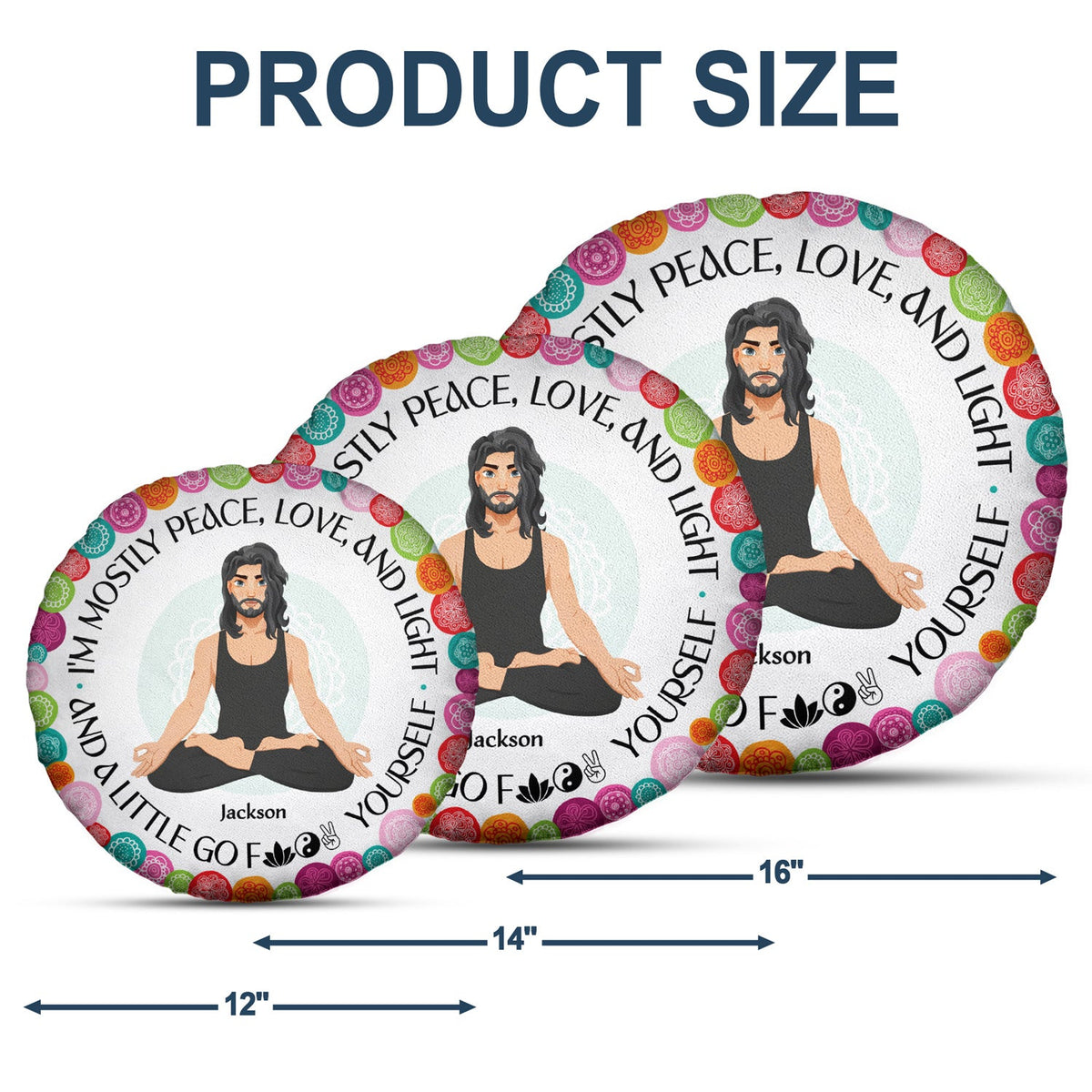 Peace, Love And Light - Gift For Yoga Lovers - Personalized Round Pillow