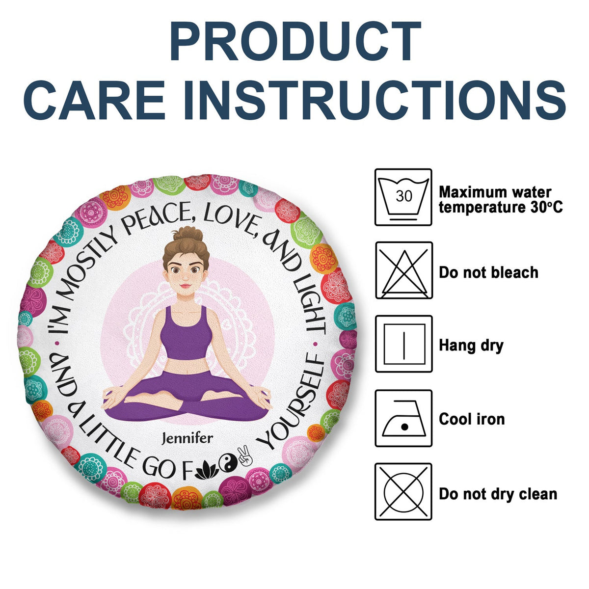 Peace, Love And Light - Gift For Yoga Lovers - Personalized Round Pillow