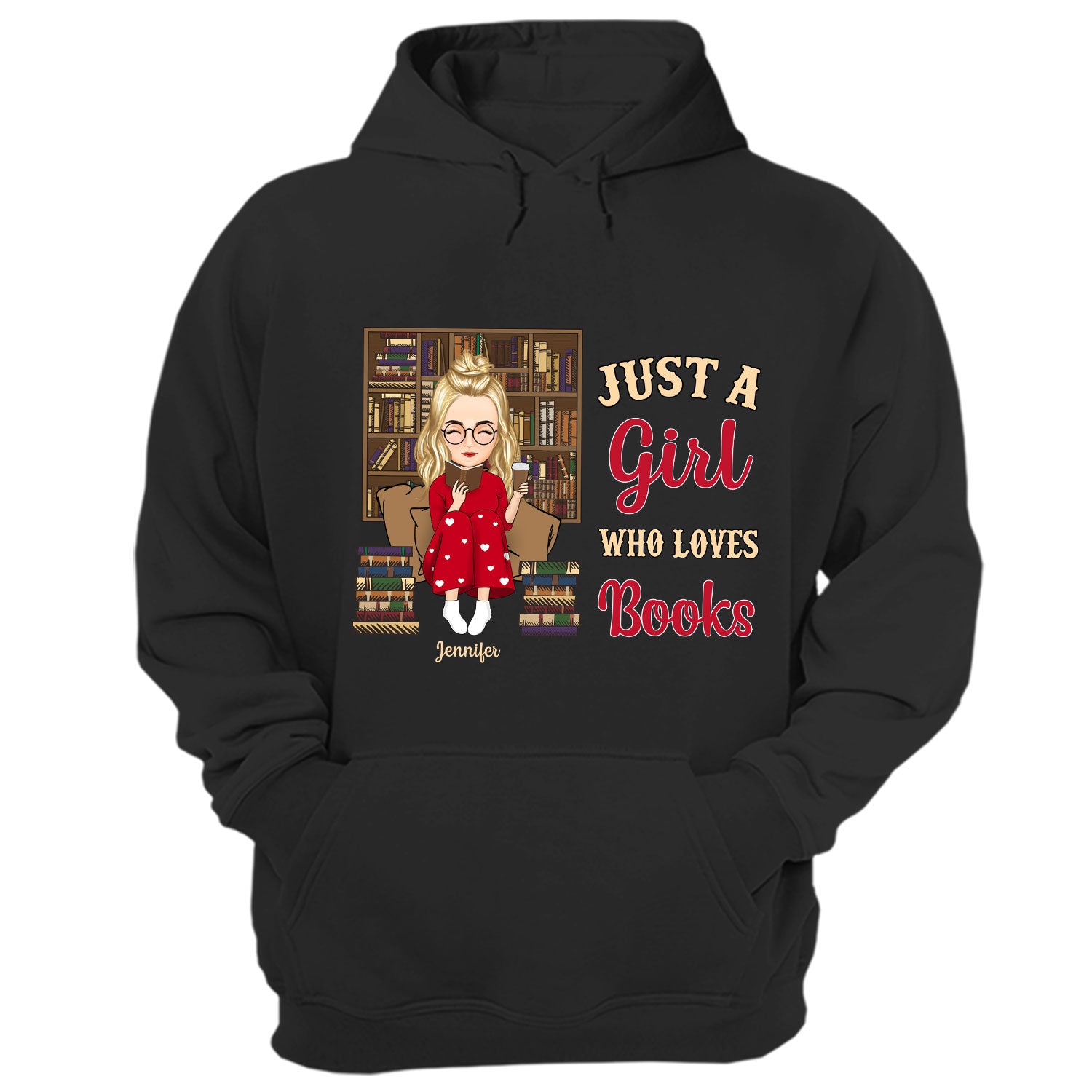 Reading Cartoon Just A Girl Boy Who Loves Books - Gift For Book Lovers - Personalized Hoodie