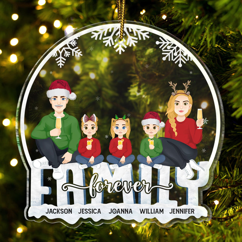 Christmas Flat Art Family Forever - Gift For Family - Personalized Custom Shaped Acrylic Ornament
