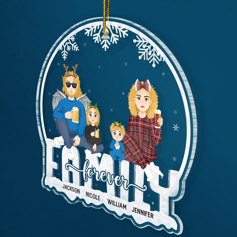 Christmas Flat Art Family Forever - Gift For Family - Personalized Custom Shaped Acrylic Ornament