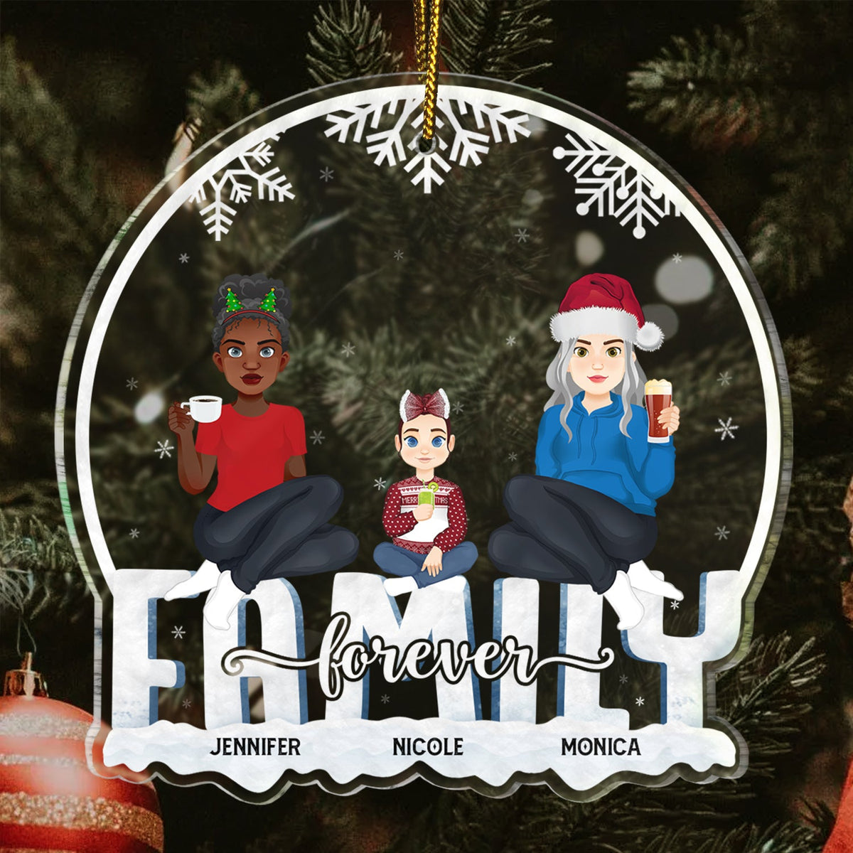 Christmas Flat Art Family Forever - Gift For Family - Personalized Custom Shaped Acrylic Ornament