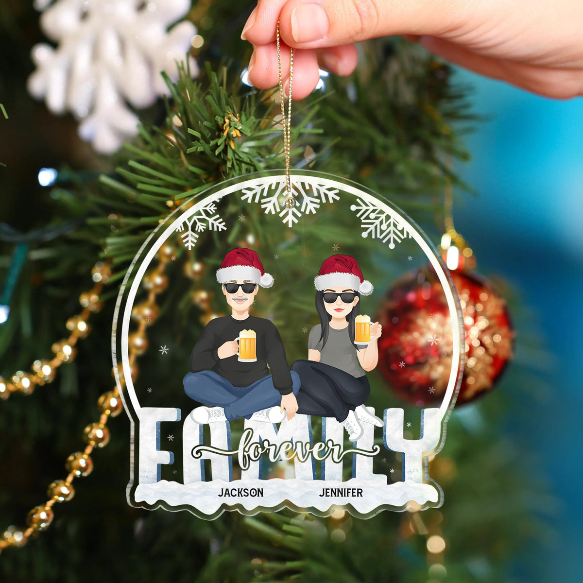 Christmas Flat Art Family Forever - Gift For Family - Personalized Custom Shaped Acrylic Ornament