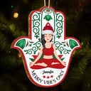 Merry Vibes Only - Christmas Gift For Yoga Lovers - Personalized Custom Shaped Wooden Ornament