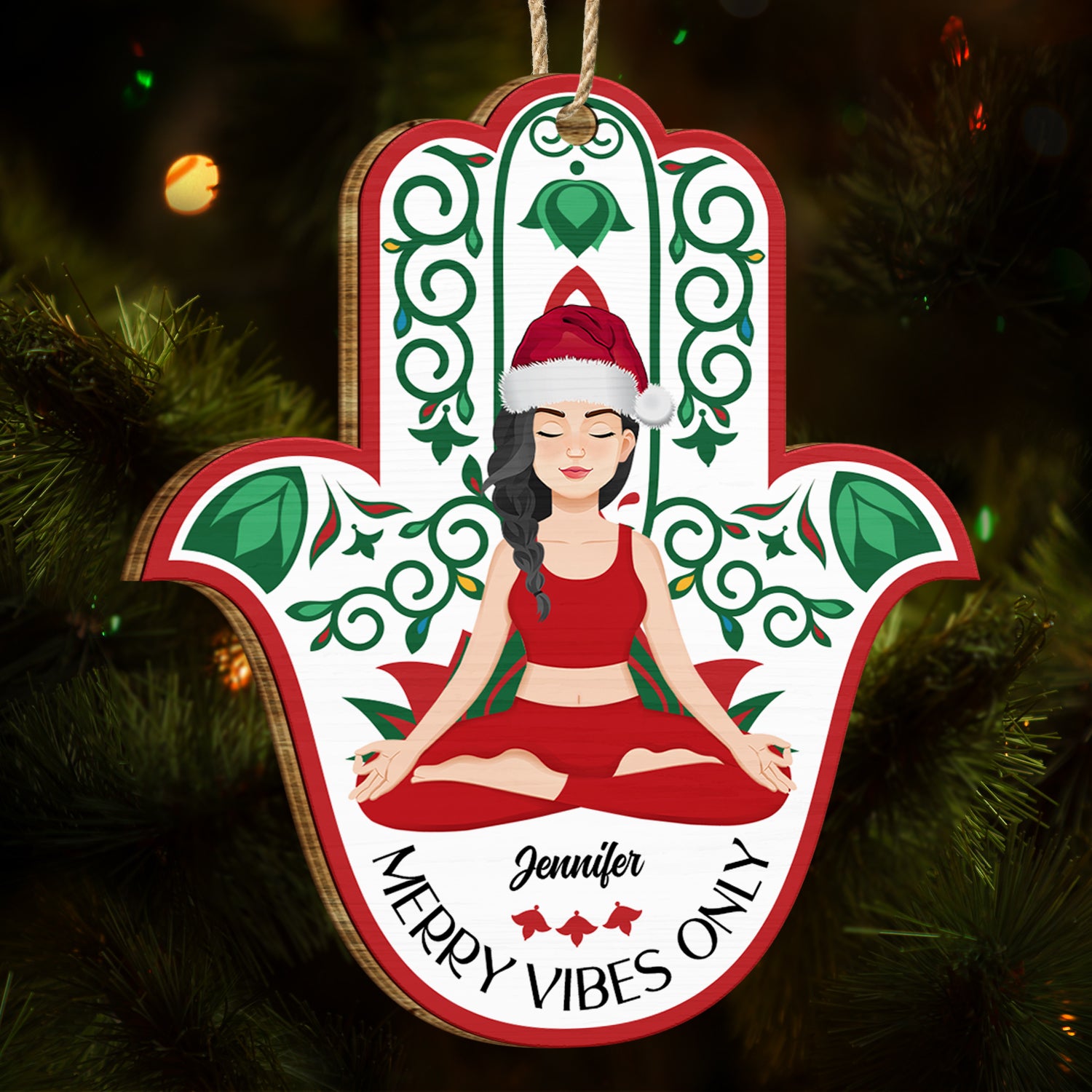 Merry Vibes Only - Christmas Gift For Yoga Lovers - Personalized Custom Shaped Wooden Ornament