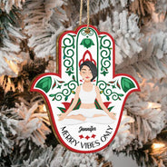 Merry Vibes Only - Christmas Gift For Yoga Lovers - Personalized Custom Shaped Wooden Ornament