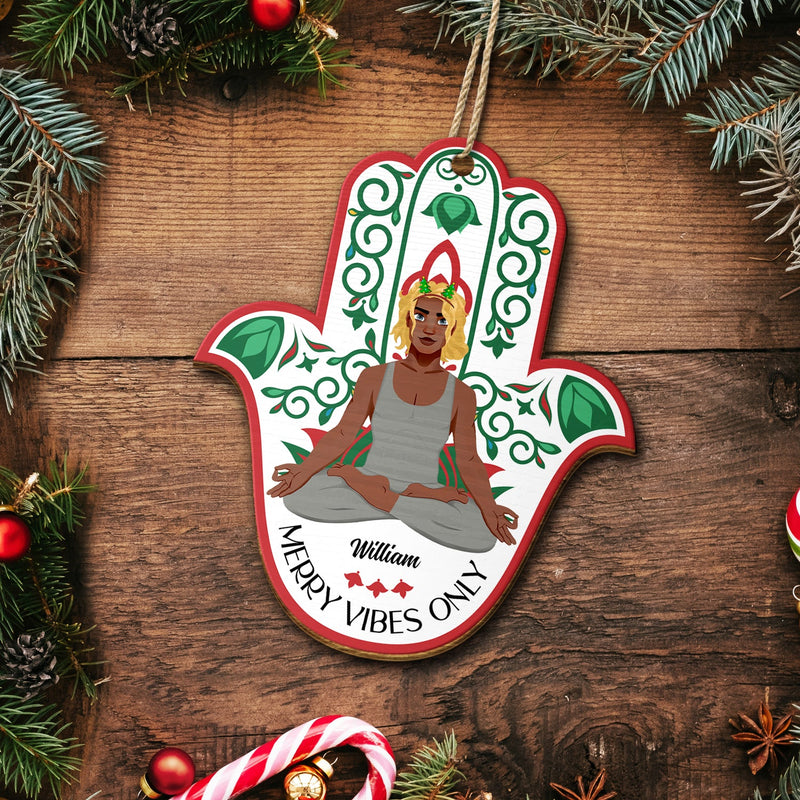 Merry Vibes Only - Christmas Gift For Yoga Lovers - Personalized Custom Shaped Wooden Ornament