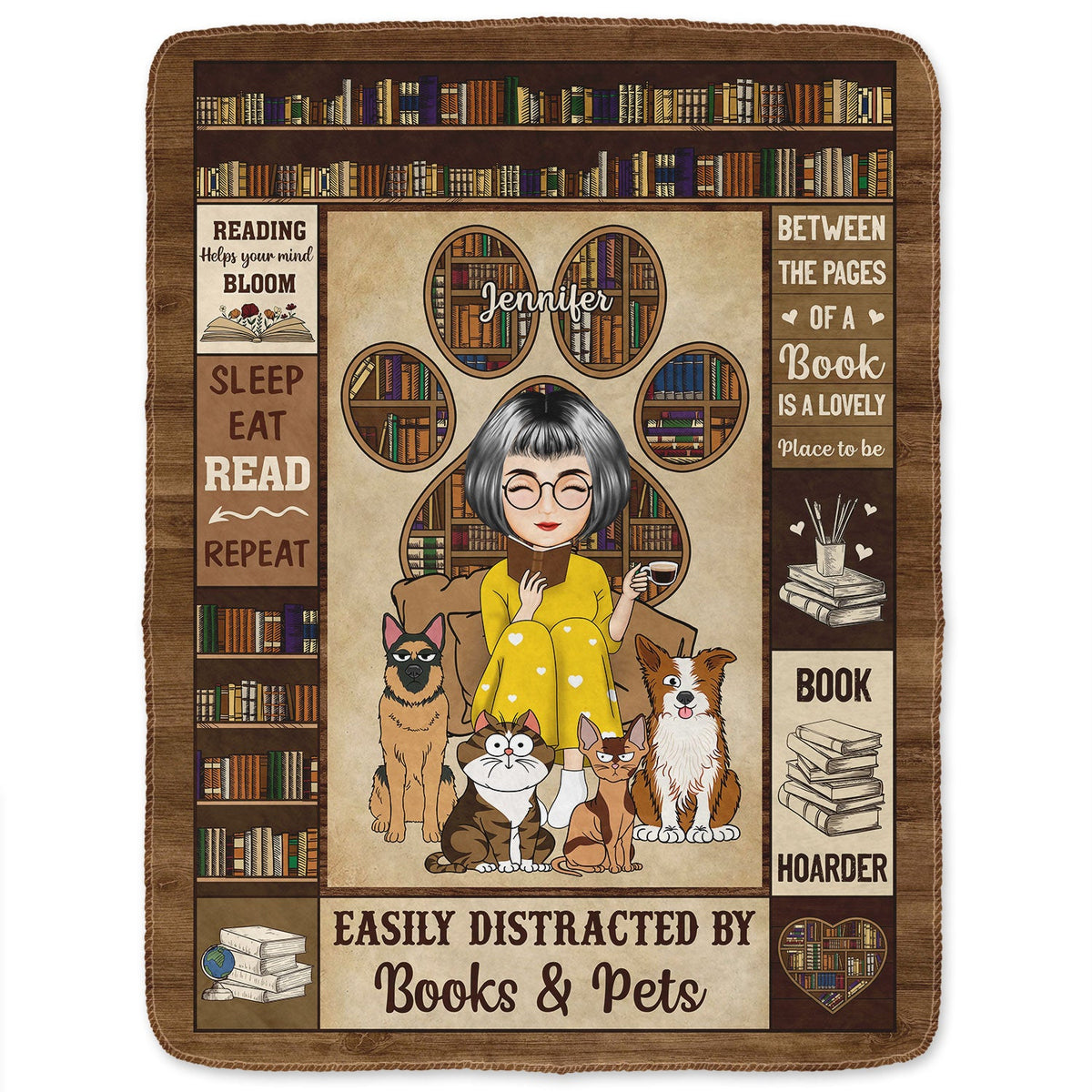 Lire facilement distrait par les chiens et les chats - Cadeau pour les amoureux de la lecture et des animaux - Couverture polaire personnalisée