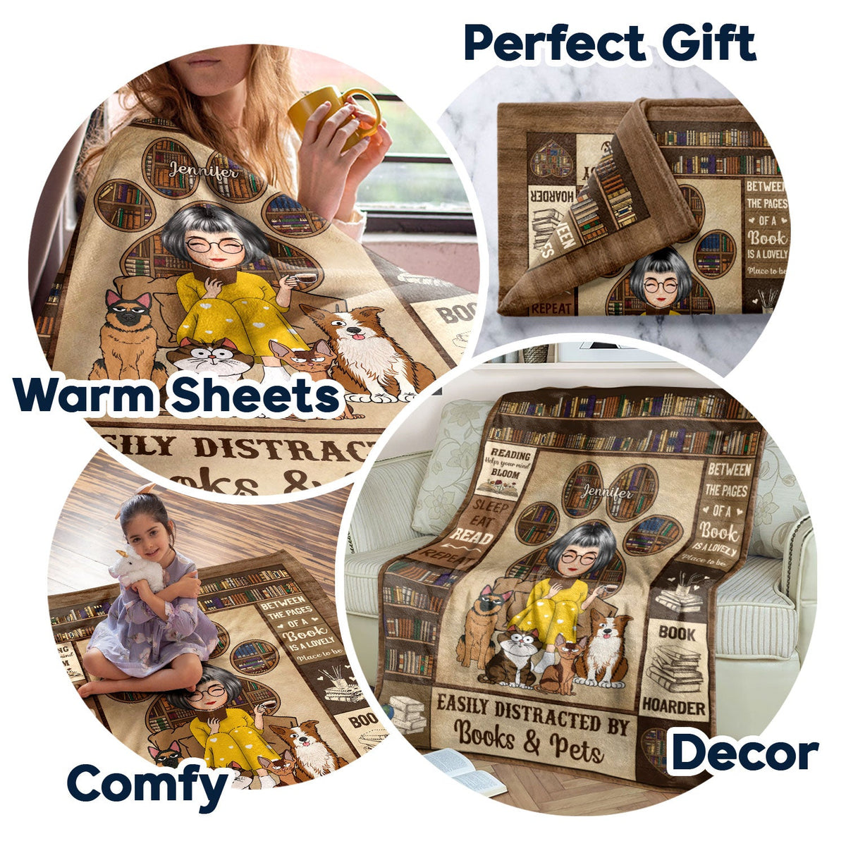 Lire facilement distrait par les chiens et les chats - Cadeau pour les amoureux de la lecture et des animaux - Couverture polaire personnalisée