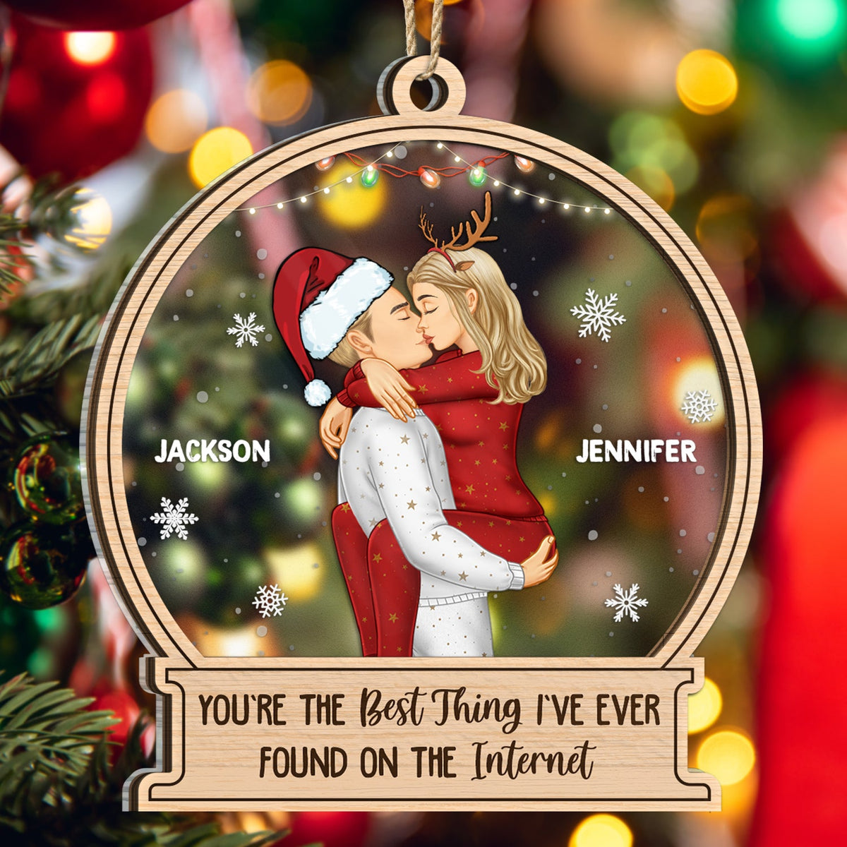 Couple s'embrassant à Noël : la meilleure idée sur Internet ! Cadeau pour couples ! Décoration personnalisée à 2 couches