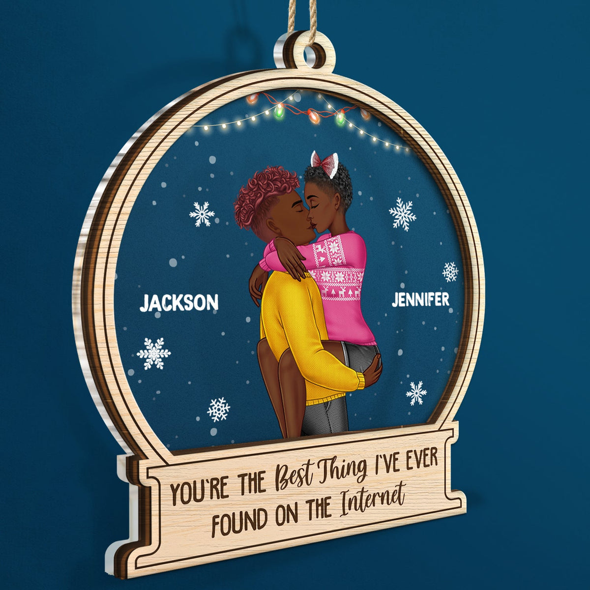 Couple s'embrassant à Noël : la meilleure idée sur Internet ! Cadeau pour couples ! Décoration personnalisée à 2 couches