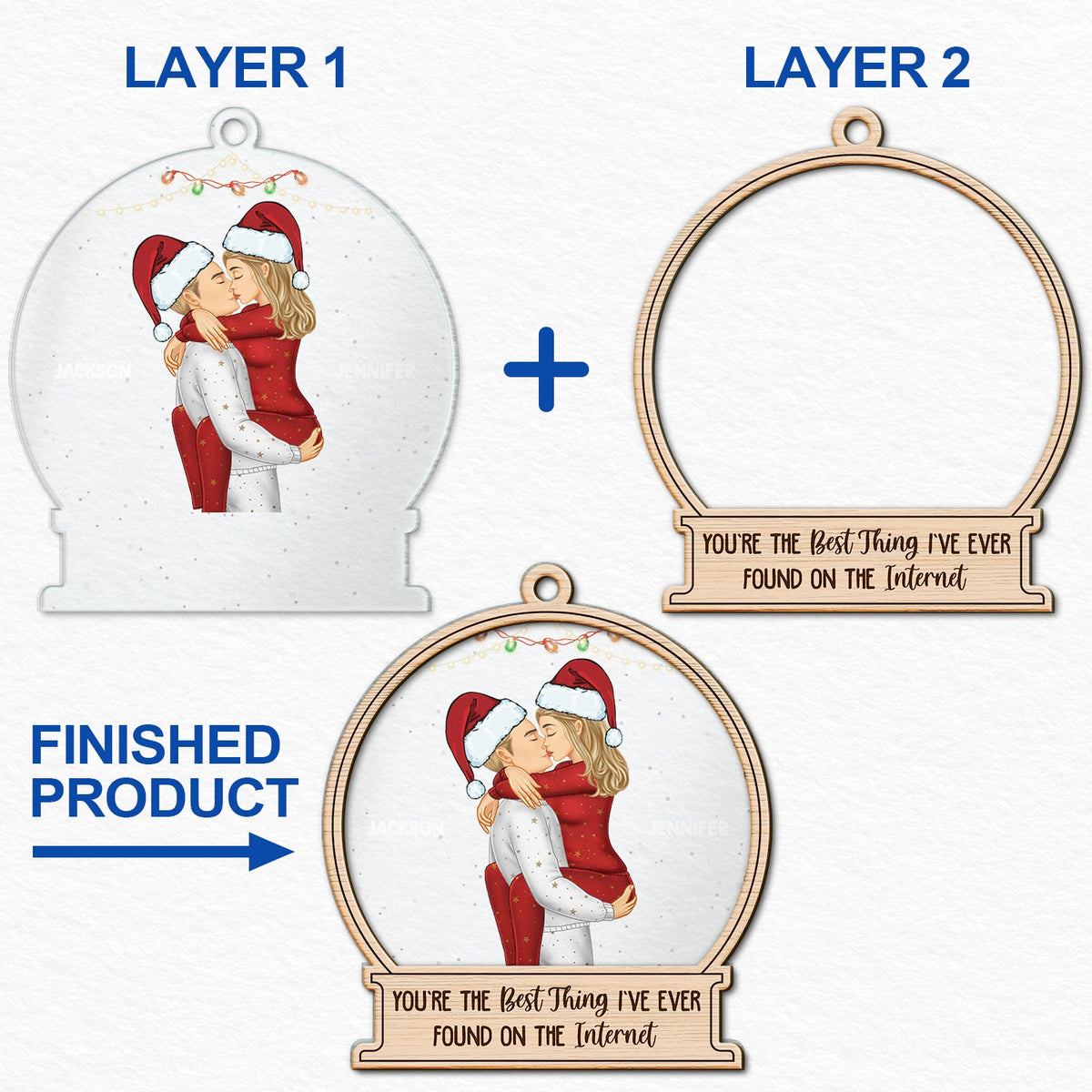 Couple s'embrassant à Noël : la meilleure idée sur Internet ! Cadeau pour couples ! Décoration personnalisée à 2 couches