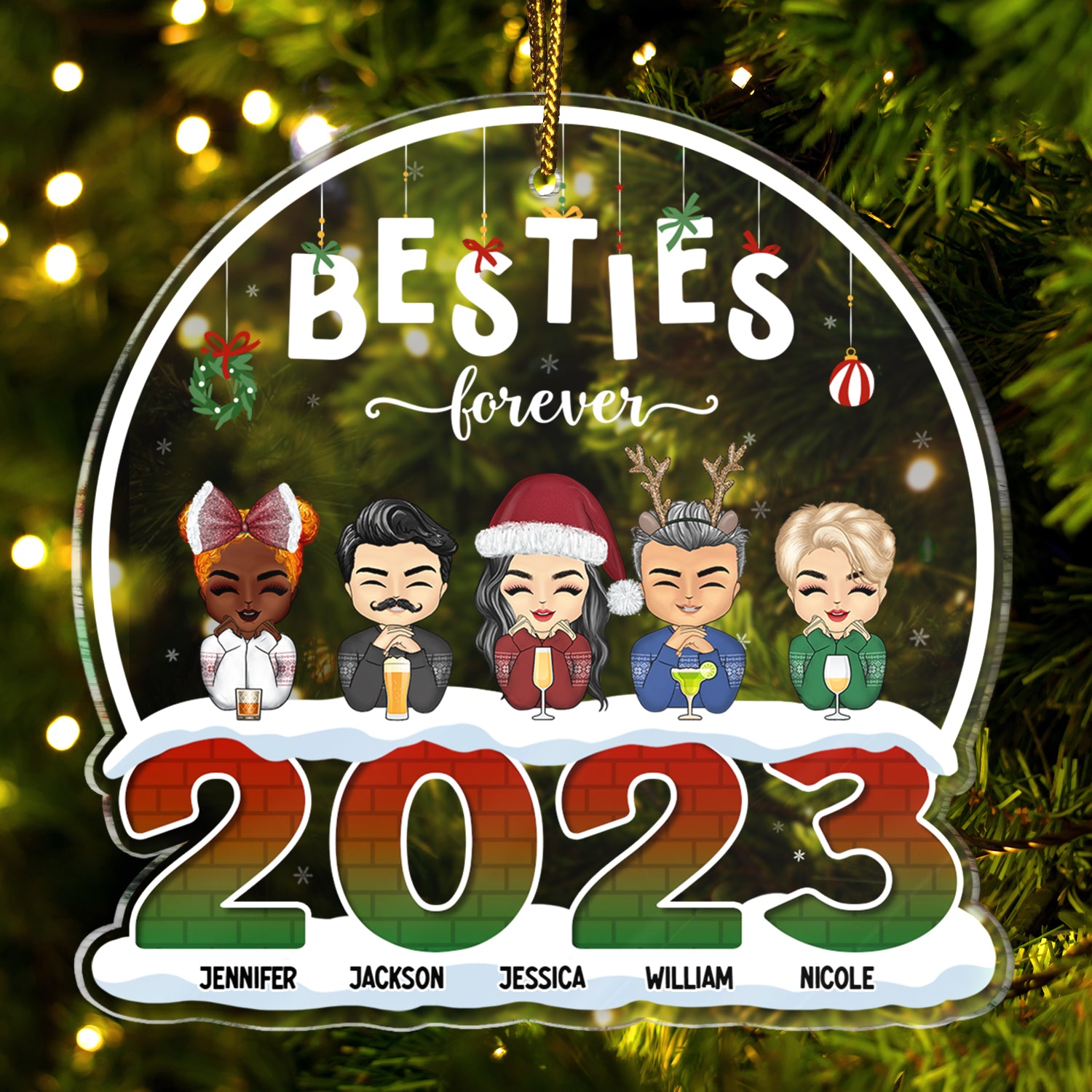 2023 Besties Siblings Forever - Personalized Custom Shaped Acrylic Ornament