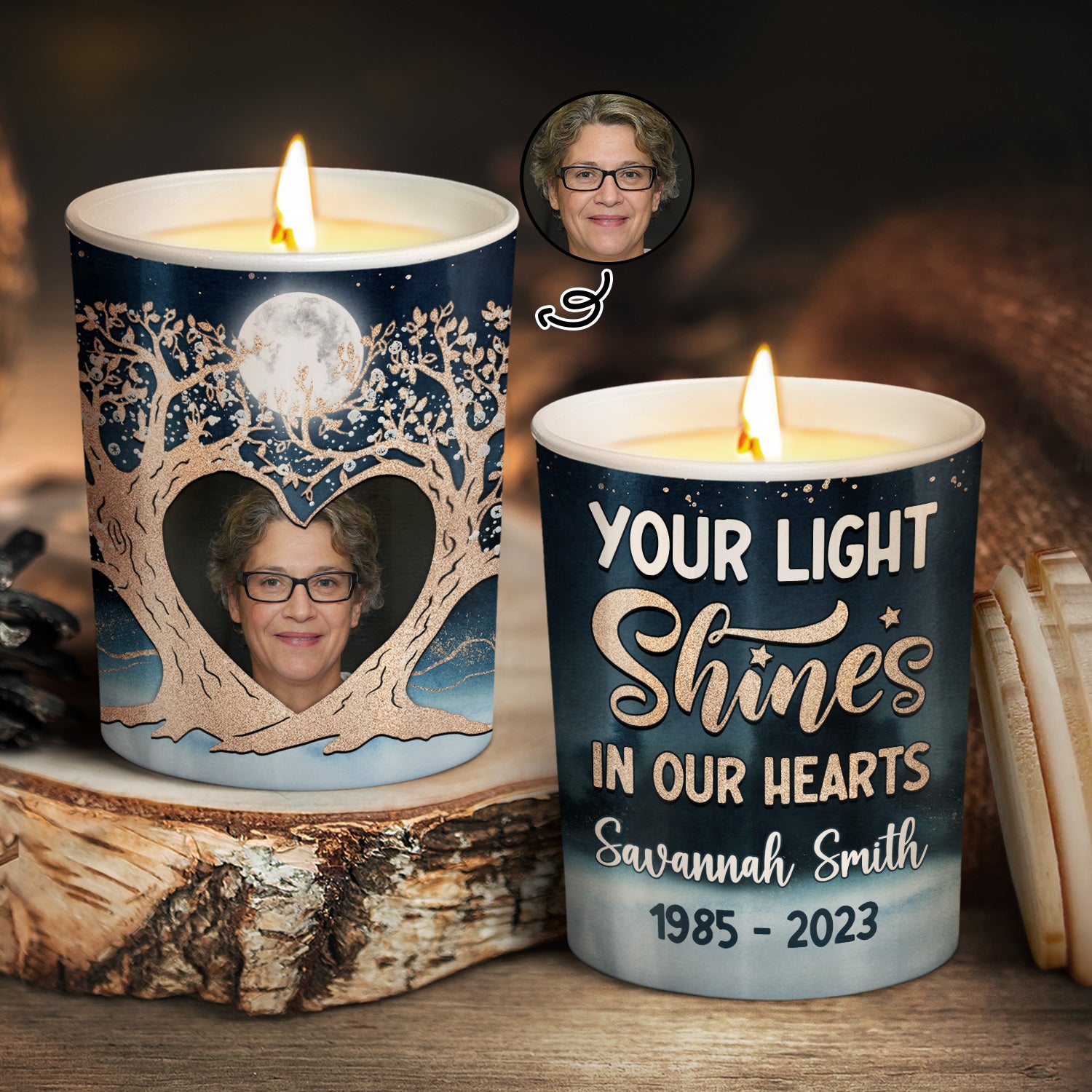 Custom Photo Your Light Shines - Memorial Gift - Personalized Scented Candle With Wooden Lid
