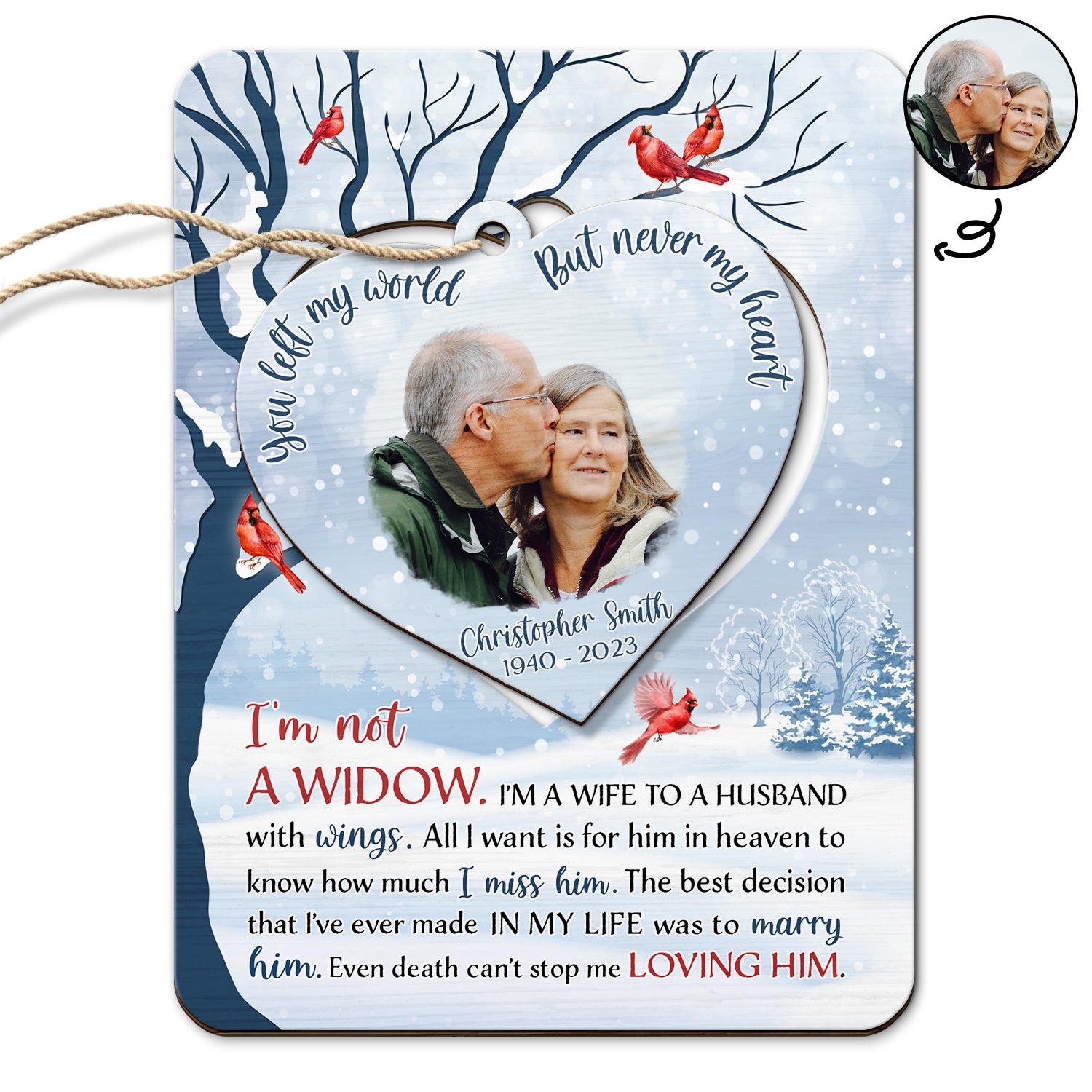 Custom Photo Couple Not My Heart - Memorial Gift - Personalized Wooden Card With Pop Out Ornament