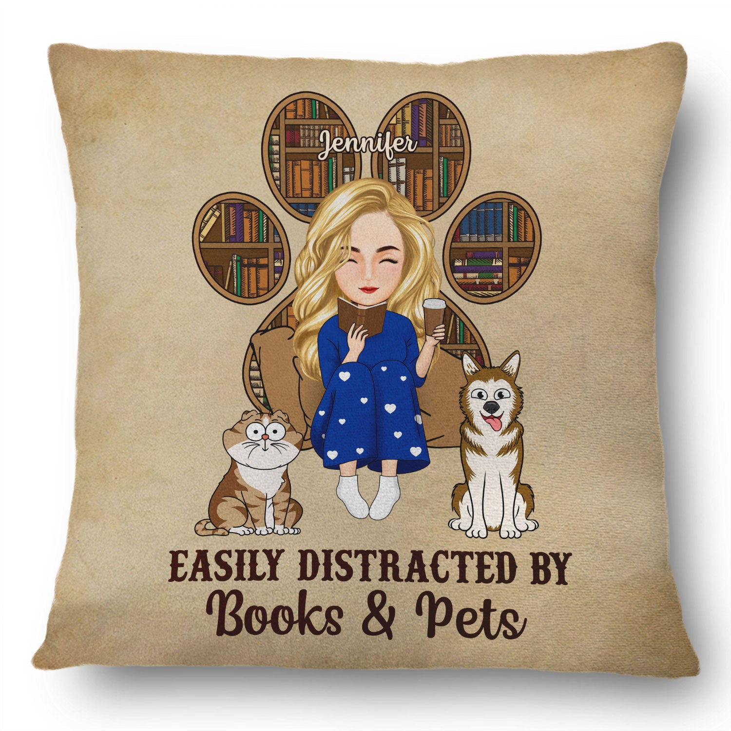 Reading Easily Distracted By Dogs & Books - Gift For Book Lovers, Pet Lovers - Personalized Pillow