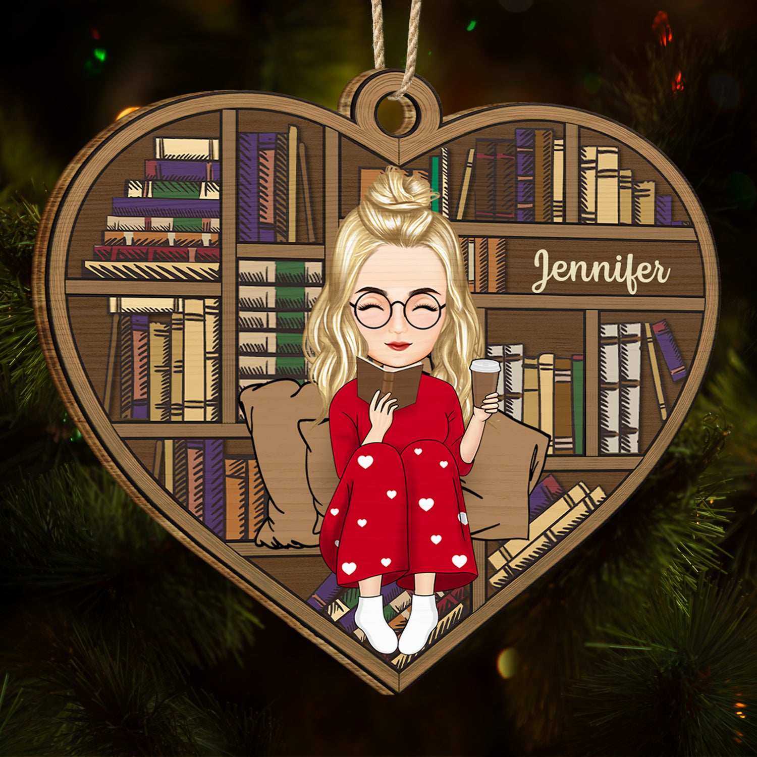 Reading Cartoon Girl Boy Book Lovers - Gift For Reading Lovers - Personalized Custom Shaped Wooden Ornament