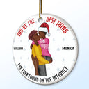 Christmas Kissing Couple Best Things On The Internet - Gift For Couples - Personalized Circle Ceramic Ornament
