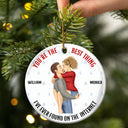 Christmas Kissing Couple Best Things On The Internet - Gift For Couples - Personalized Circle Ceramic Ornament