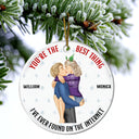 Christmas Kissing Couple Best Things On The Internet - Gift For Couples - Personalized Circle Ceramic Ornament