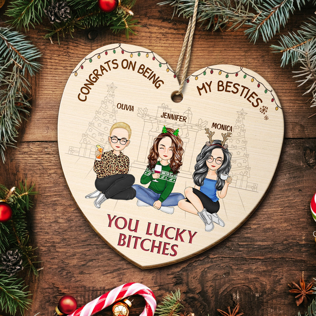 Christmas Congrats On Being My Bestie - Gift For Bestie - Personalized Custom Shaped Wooden Ornament