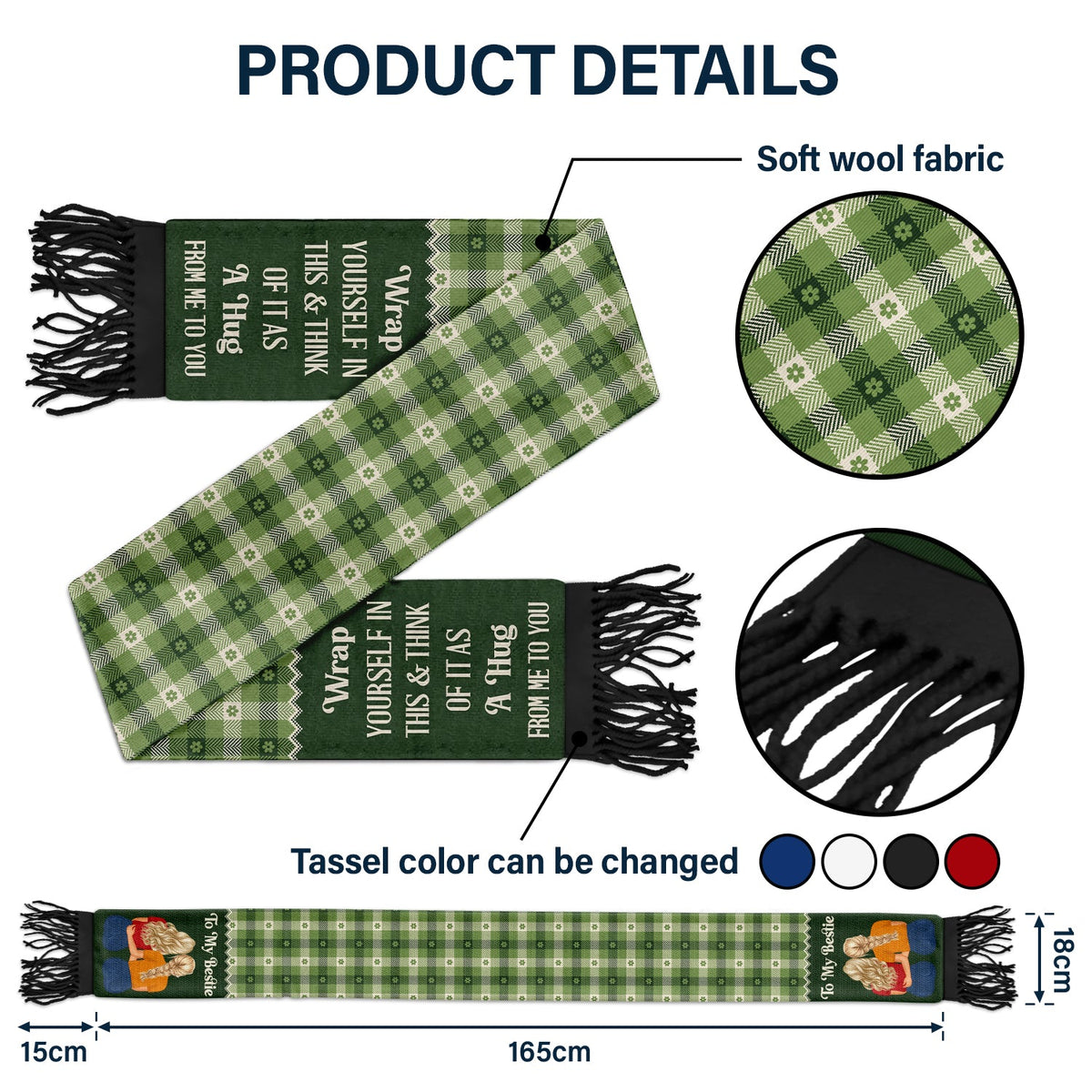 Wrap Yourself Up - Gift For Sisters And Besties - Personalized Wool Scarf With Tassel