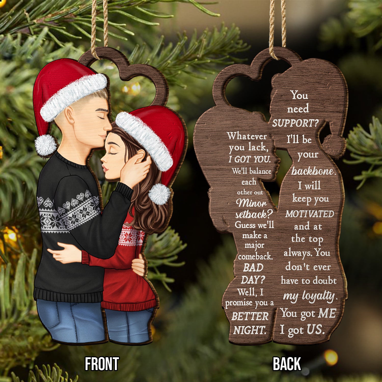 Christmas Couple We're A Team - Gift For Couples - Personalized Wooden Ornament Print 2 Sides