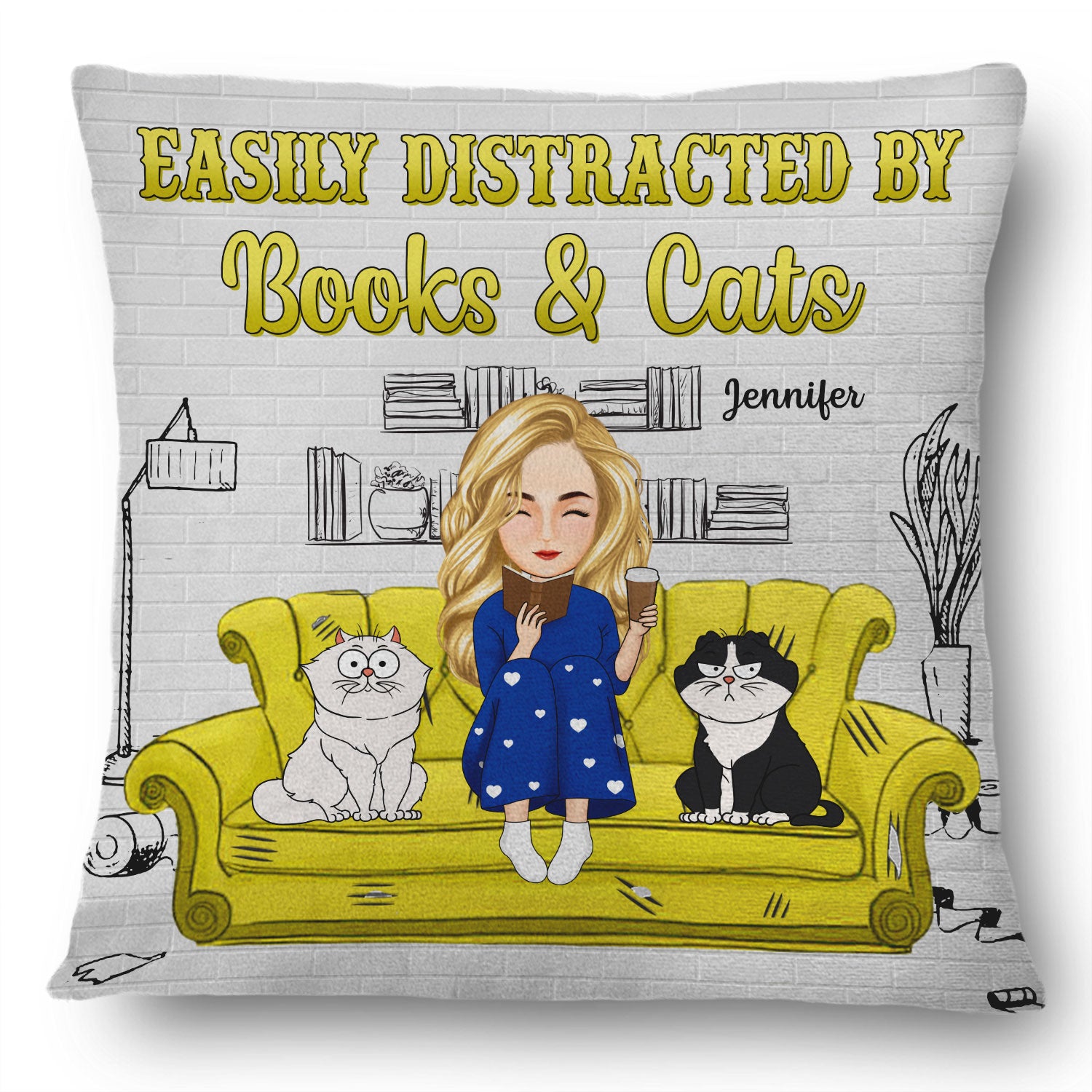Reading Easily Distracted By Books & Pets - Gift For Book Lovers, Pet Lovers - Personalized Pillow