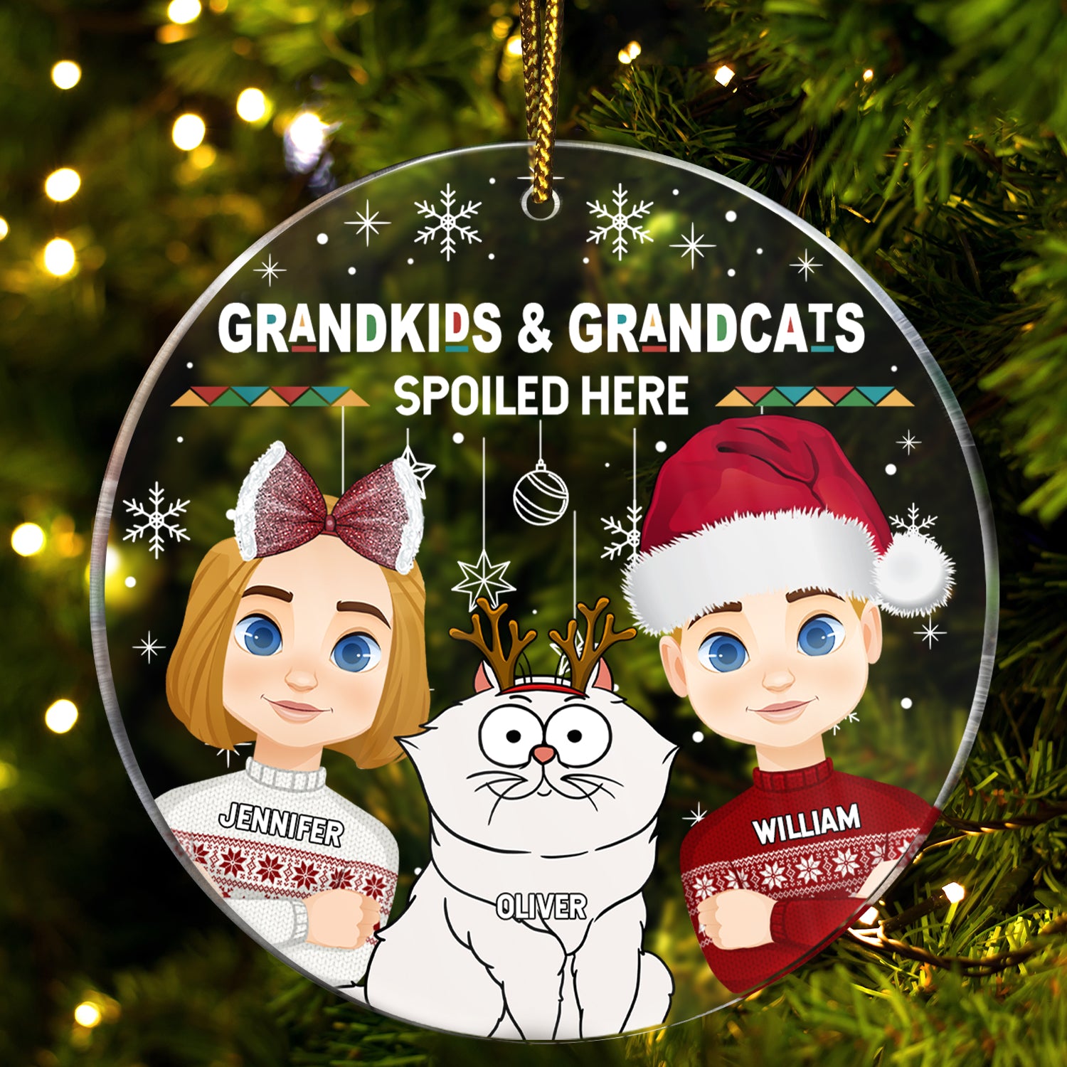Christmas Grandkids & Grandpups Spoil Here - Gift For Grandparents - Personalized Circle Acrylic Ornament