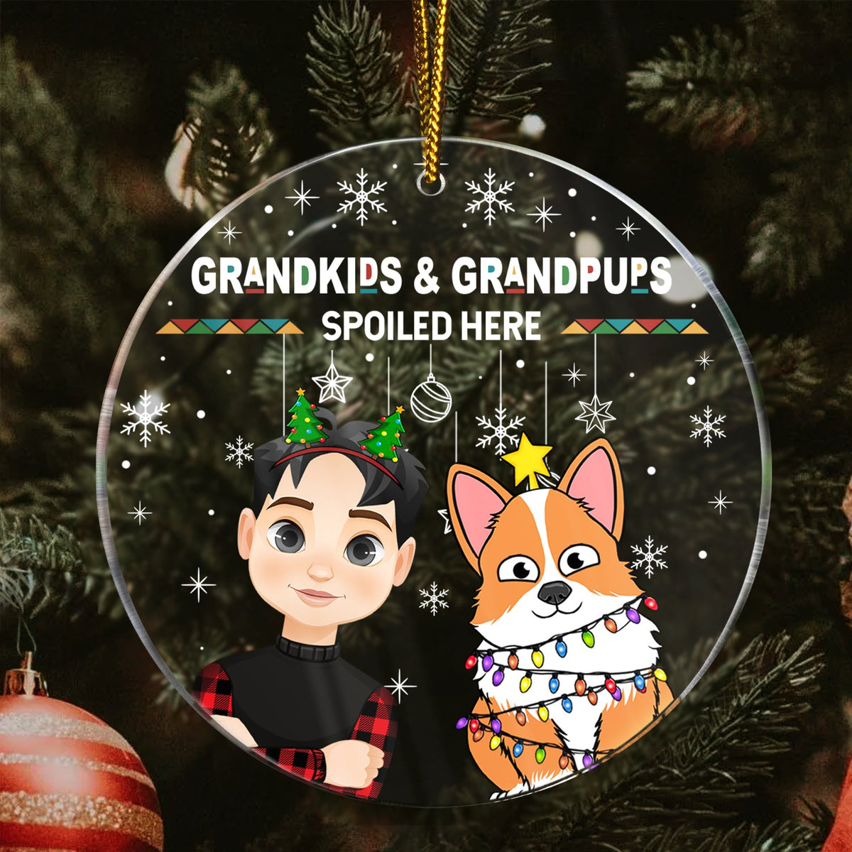 Christmas Grandkids & Grandpups Spoil Here - Gift For Grandparents - Personalized Circle Acrylic Ornament