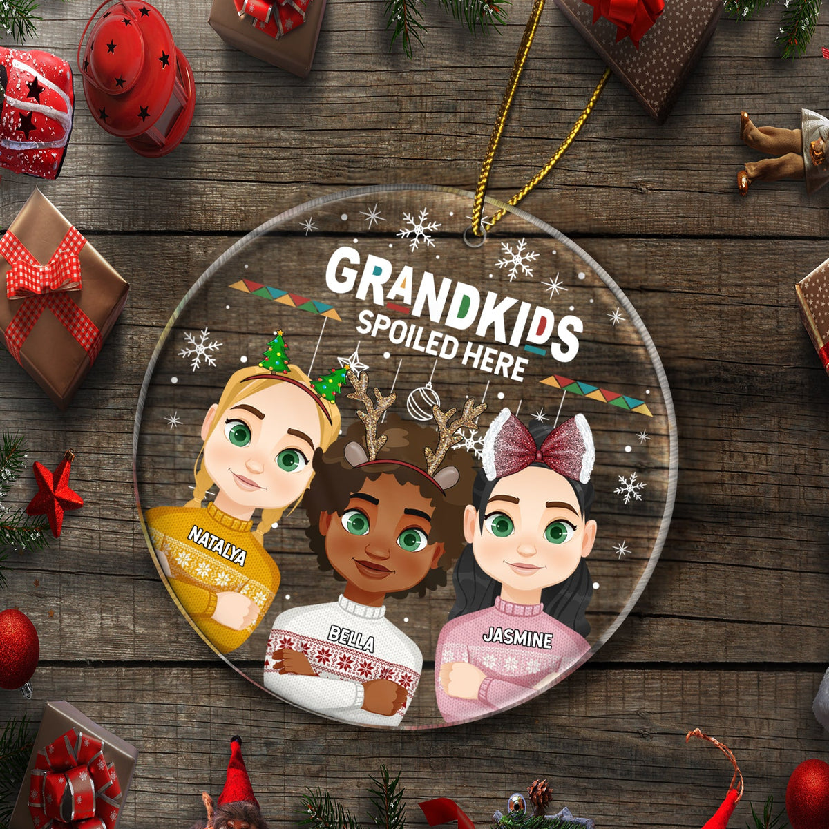 Christmas Grandkids & Grandpups Spoil Here - Gift For Grandparents - Personalized Circle Acrylic Ornament
