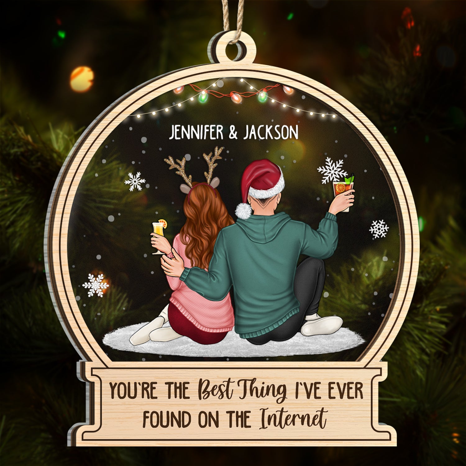 Christmas Couple Backside Couple Best Thing On The Internet - Gift For Couples - Personalized 2-Layered Mix Ornament
