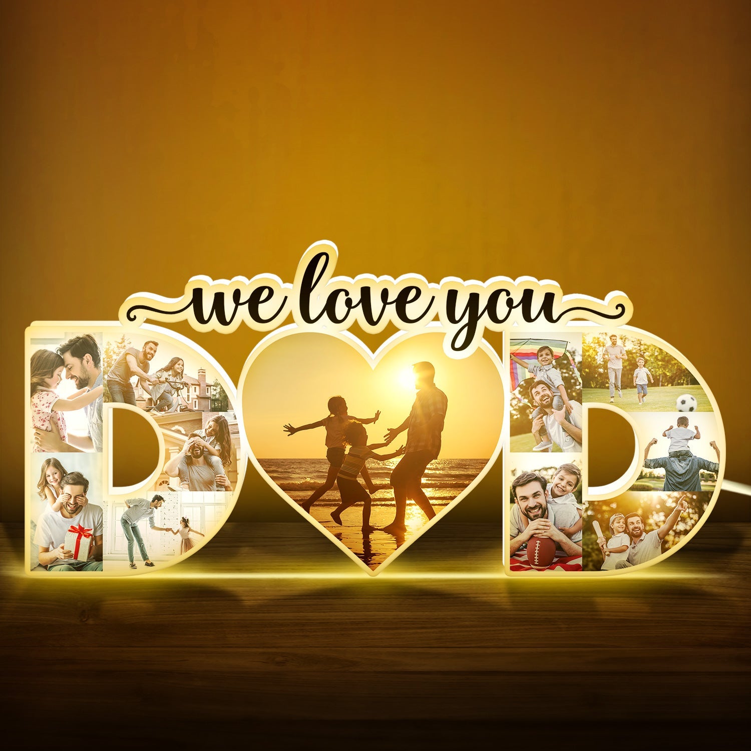 Photo personnalisée Papa, nous t'aimons - Cadeau pour papa - Boîte lumineuse photo personnalisée en forme personnalisée
