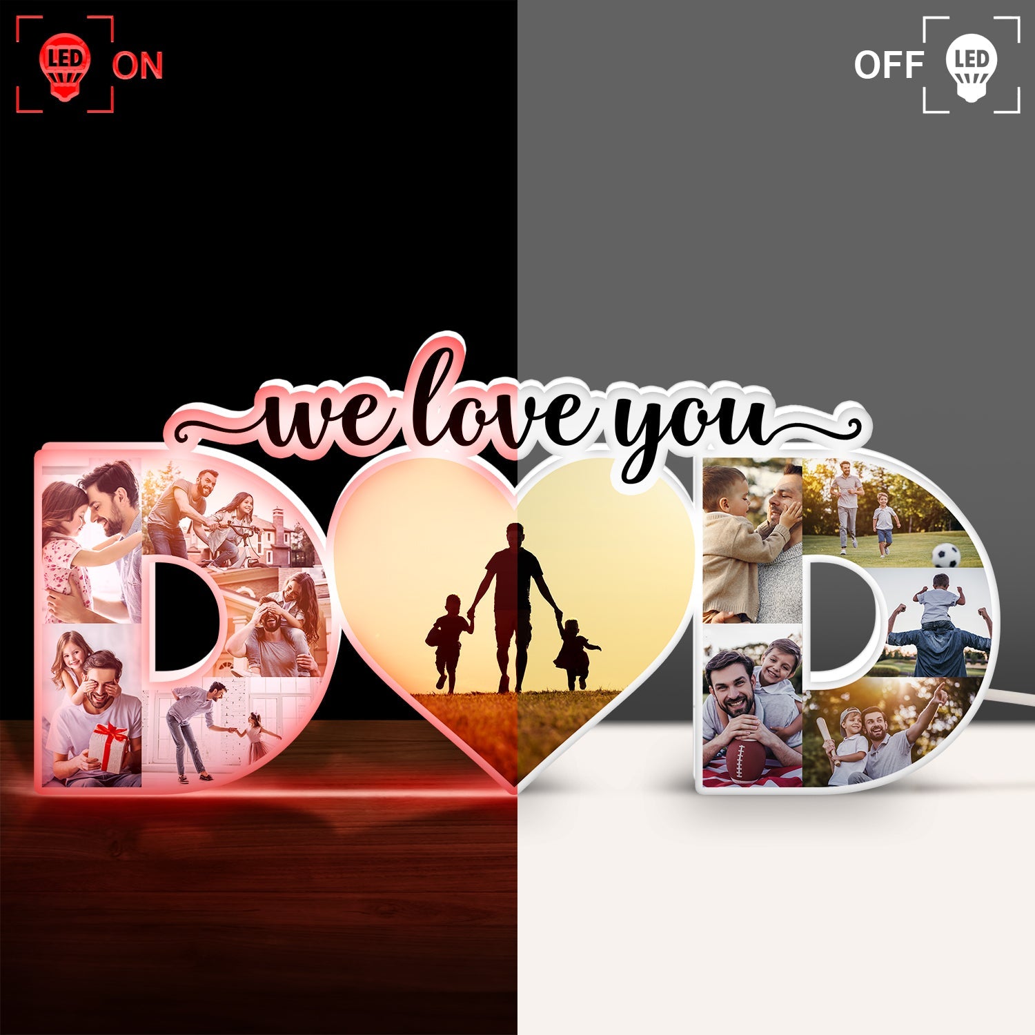 Photo personnalisée Papa, nous t'aimons - Cadeau pour papa - Boîte lumineuse photo personnalisée en forme personnalisée