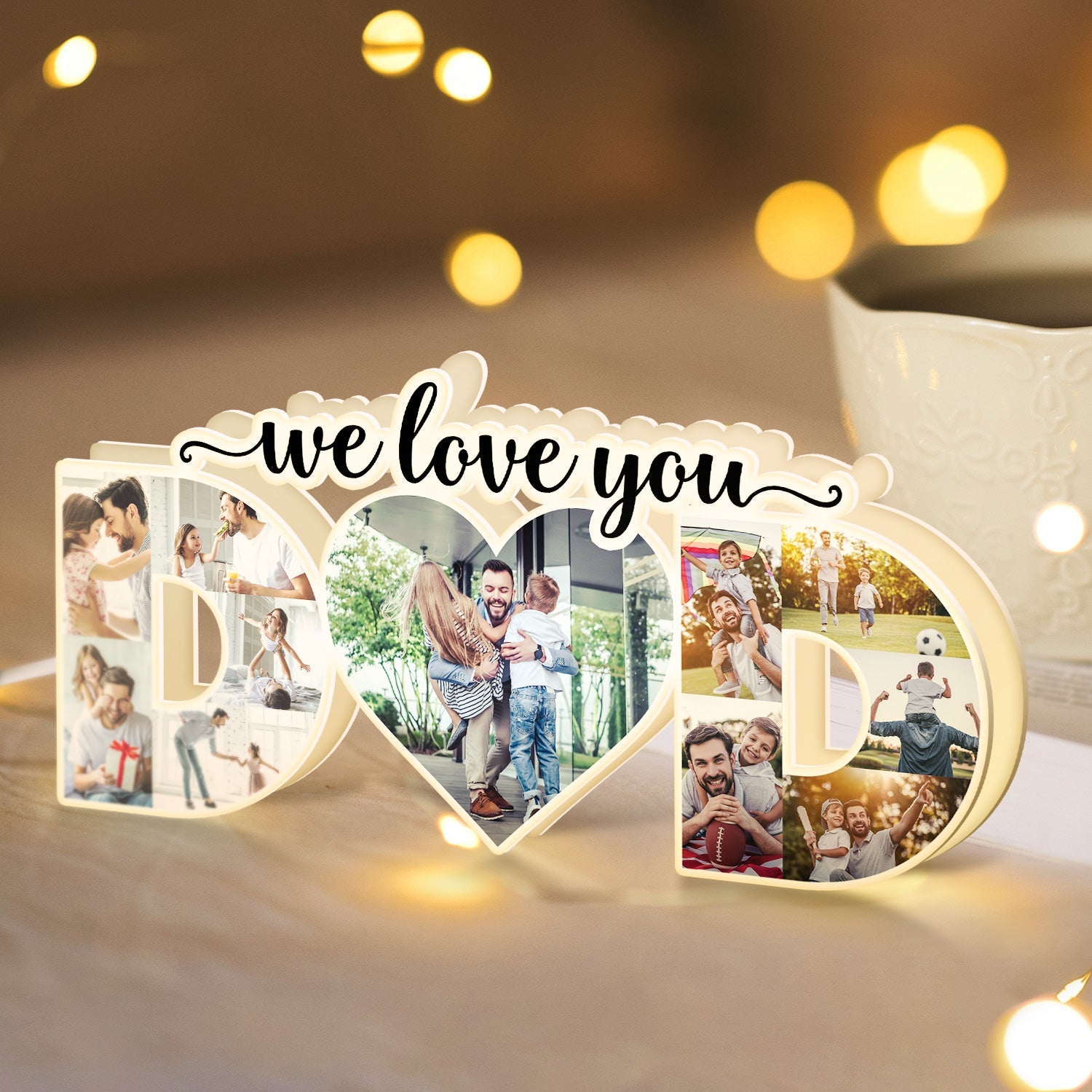 Photo personnalisée Papa, nous t'aimons - Cadeau pour papa - Boîte lumineuse photo personnalisée en forme personnalisée