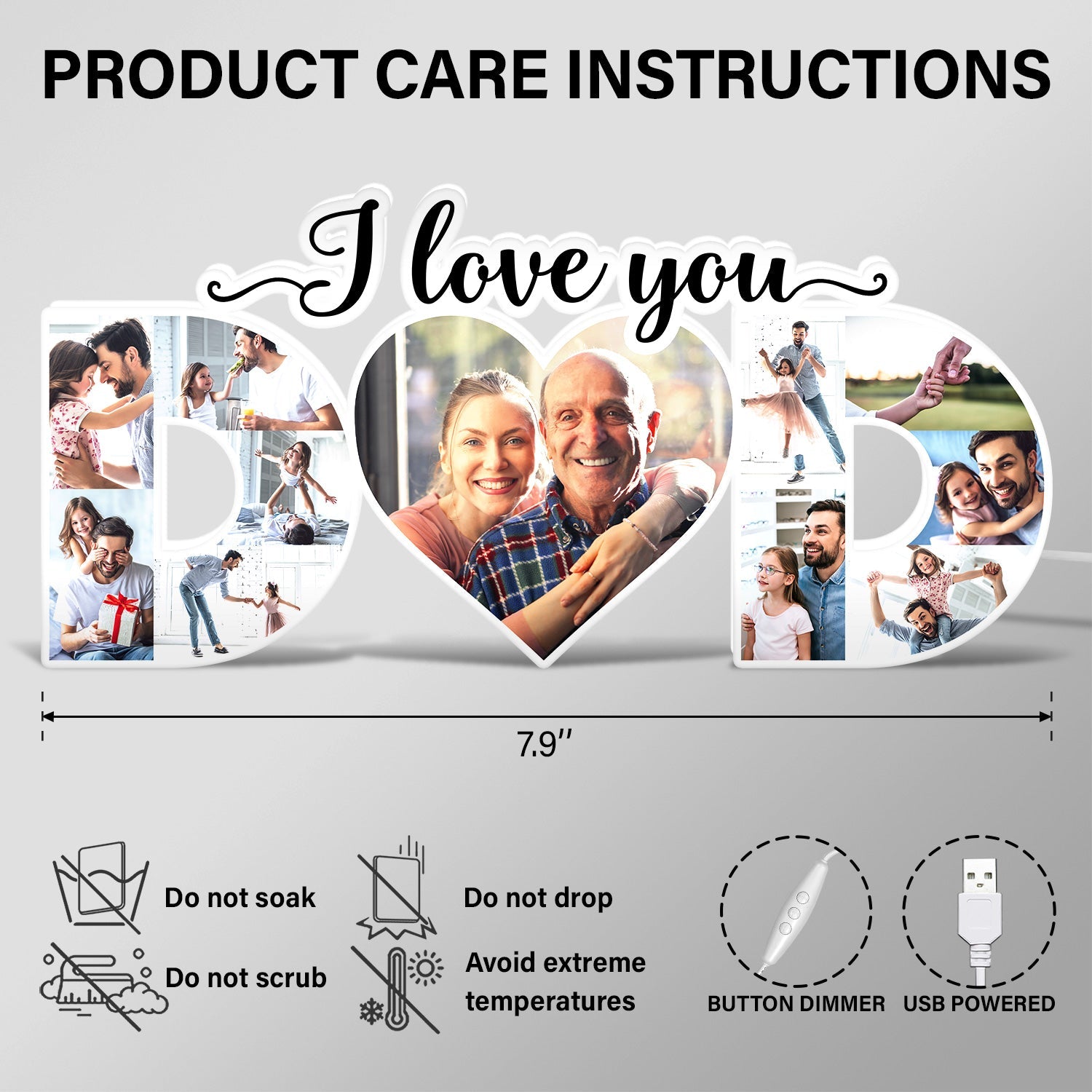 Photo personnalisée Papa, nous t'aimons - Cadeau pour papa - Boîte lumineuse photo personnalisée en forme personnalisée