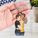 Couple Side View I Choose You - Gift For Couples - Personalized Cutout Wooden Keychain 2 Sides