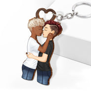 Couple Side View We're A Team - Gift For Couples - Personalized Cutout Wooden Keychain 2 Sides