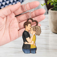 Couple Side View We're A Team - Gift For Couples - Personalized Cutout Wooden Keychain 2 Sides
