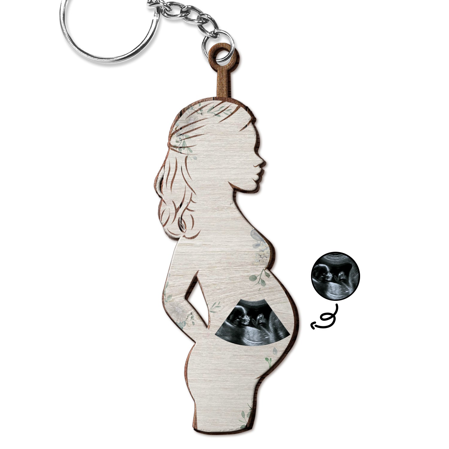Custom Photo Pregnant Mom - Gift For Pregnant Mom - Personalized Cutout Wooden Keychain