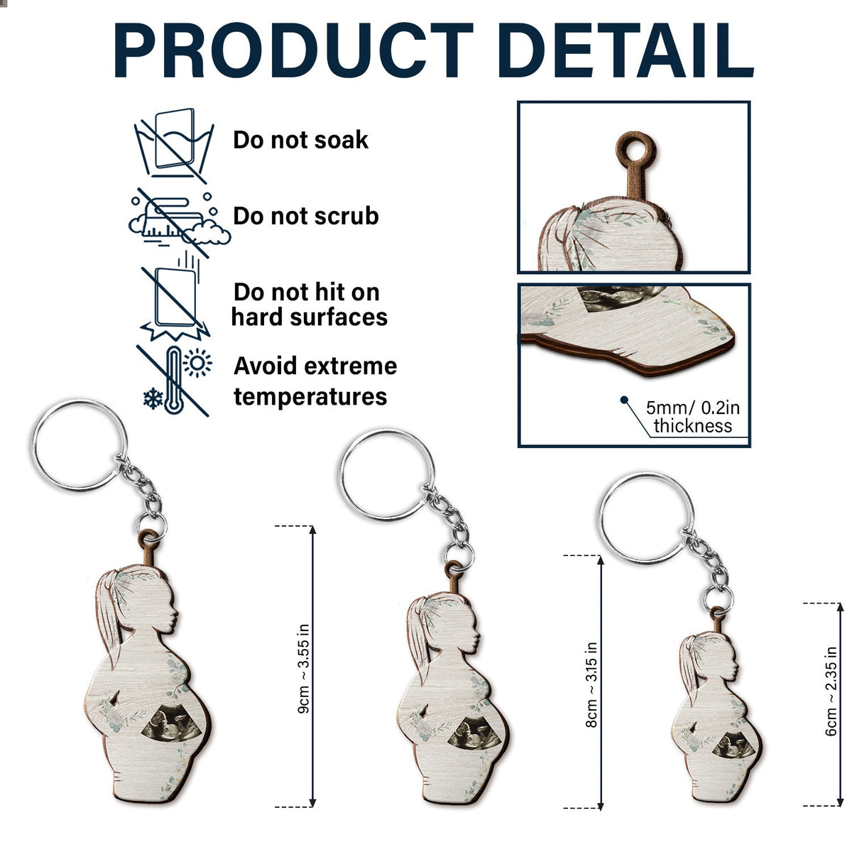 Porte-clés en bois découpé personnalisé avec photo pour maman enceinte