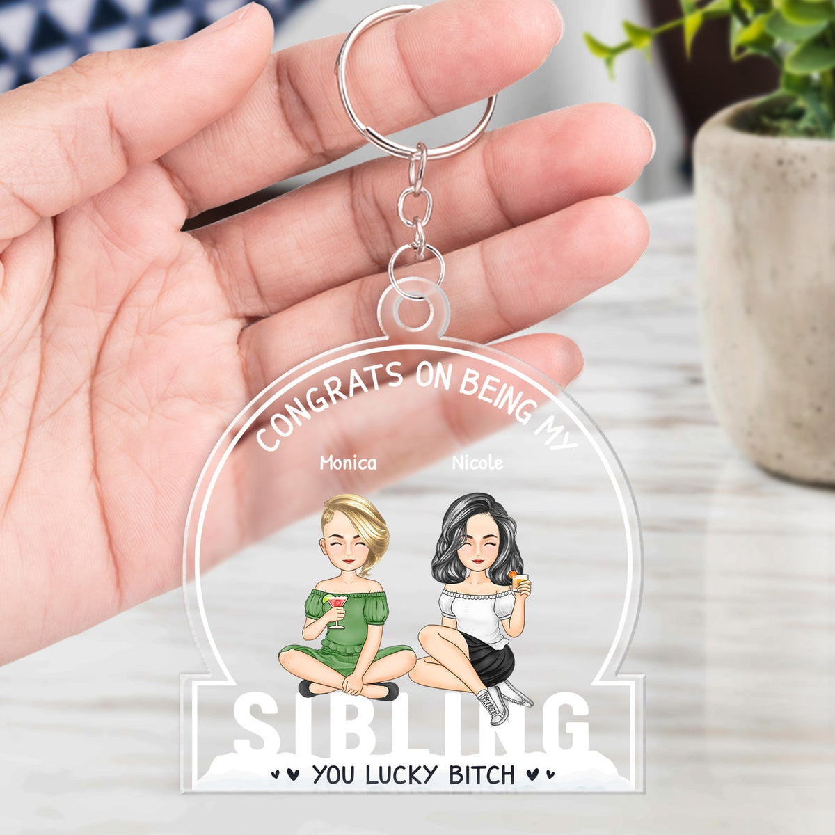 Dessin animé « Félicitations pour être ma meilleure amie » - Cadeau pour meilleure amie - Porte-clés acrylique personnalisé
