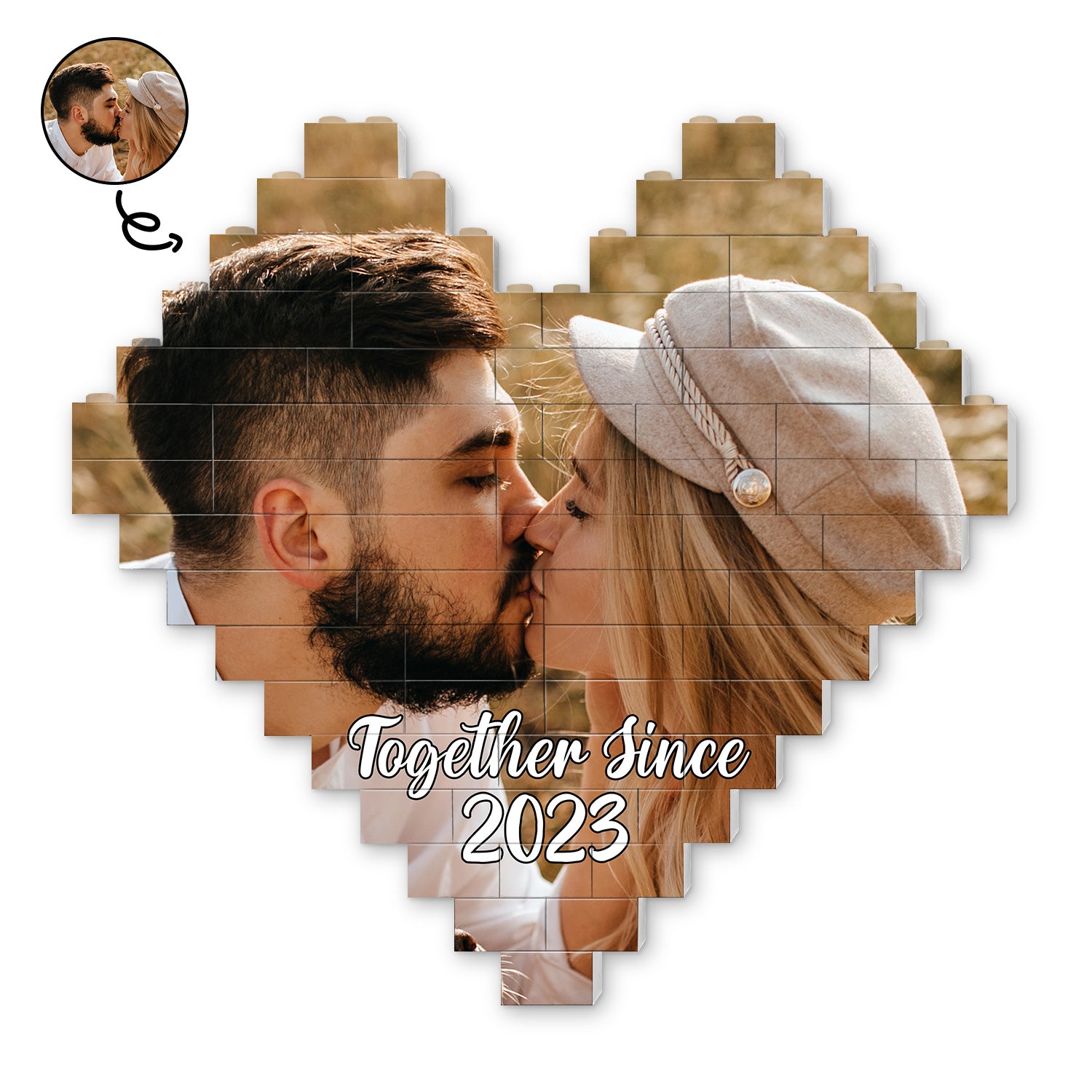 Custom Photo Together Since - Gift For Couples - Personalized Heart Building Brick Blocks