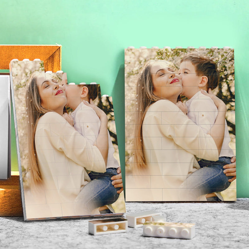 Custom Photo Picture - Gift For Mother, Family - Personalized Vertical Rectangle Building Brick Blocks