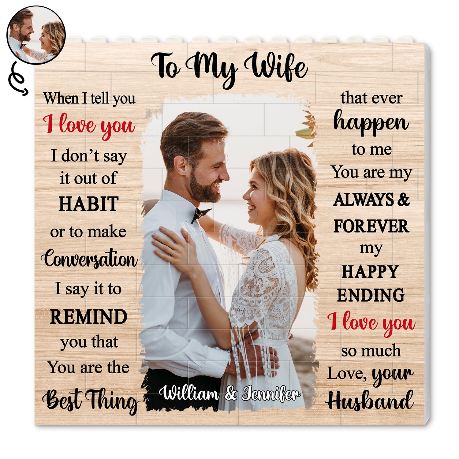 Custom Photo To My Wife - Gift For Couples - Personalized Square Shaped Building Brick Blocks