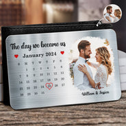 Photo personnalisée « Le jour où nous sommes devenus nous » - Cadeau pour couples - Carte portefeuille en aluminium personnalisée