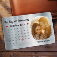 Photo personnalisée « Le jour où nous sommes devenus nous » - Cadeau pour couples - Carte portefeuille en aluminium personnalisée