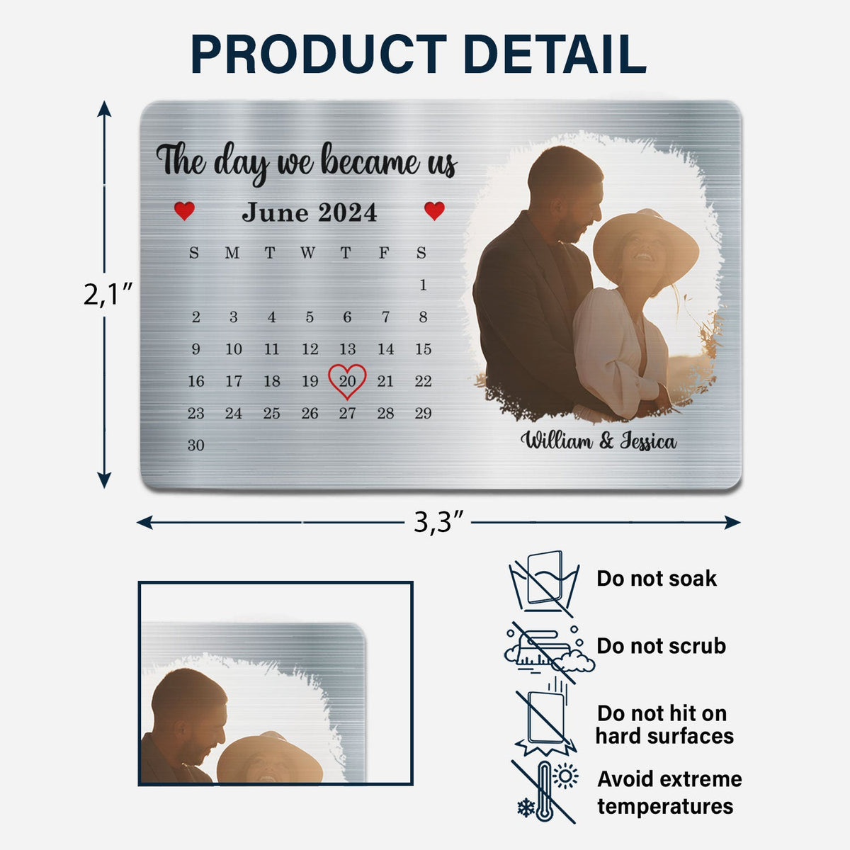 Photo personnalisée « Le jour où nous sommes devenus nous » - Cadeau pour couples - Carte portefeuille en aluminium personnalisée